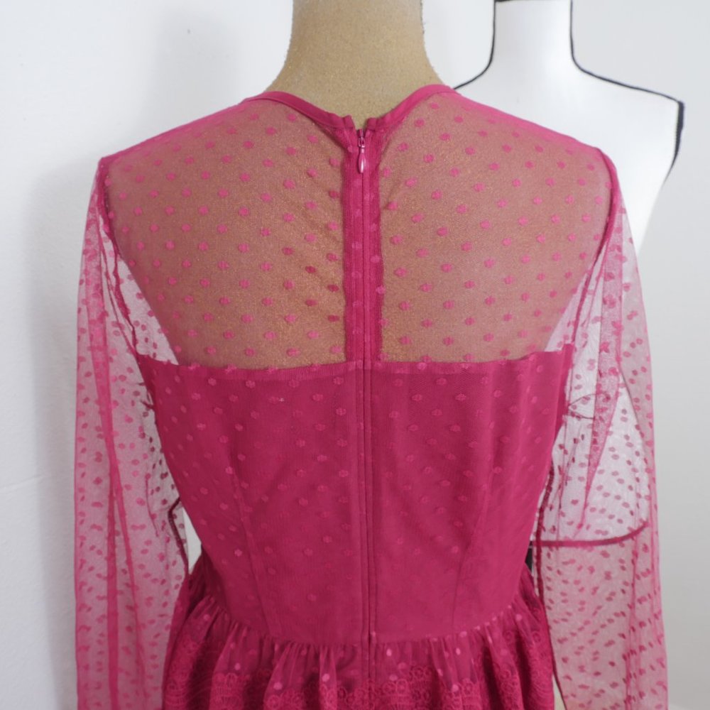 ASOS Wine Lace Sheer Long Sleeve Romantic Bohemian y2k Full Skirt SZ 10 Dress - Picture 9 of 12